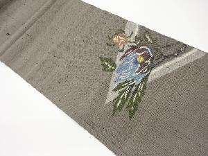 手織り紬菱に草花模様織出し夏用名古屋帯